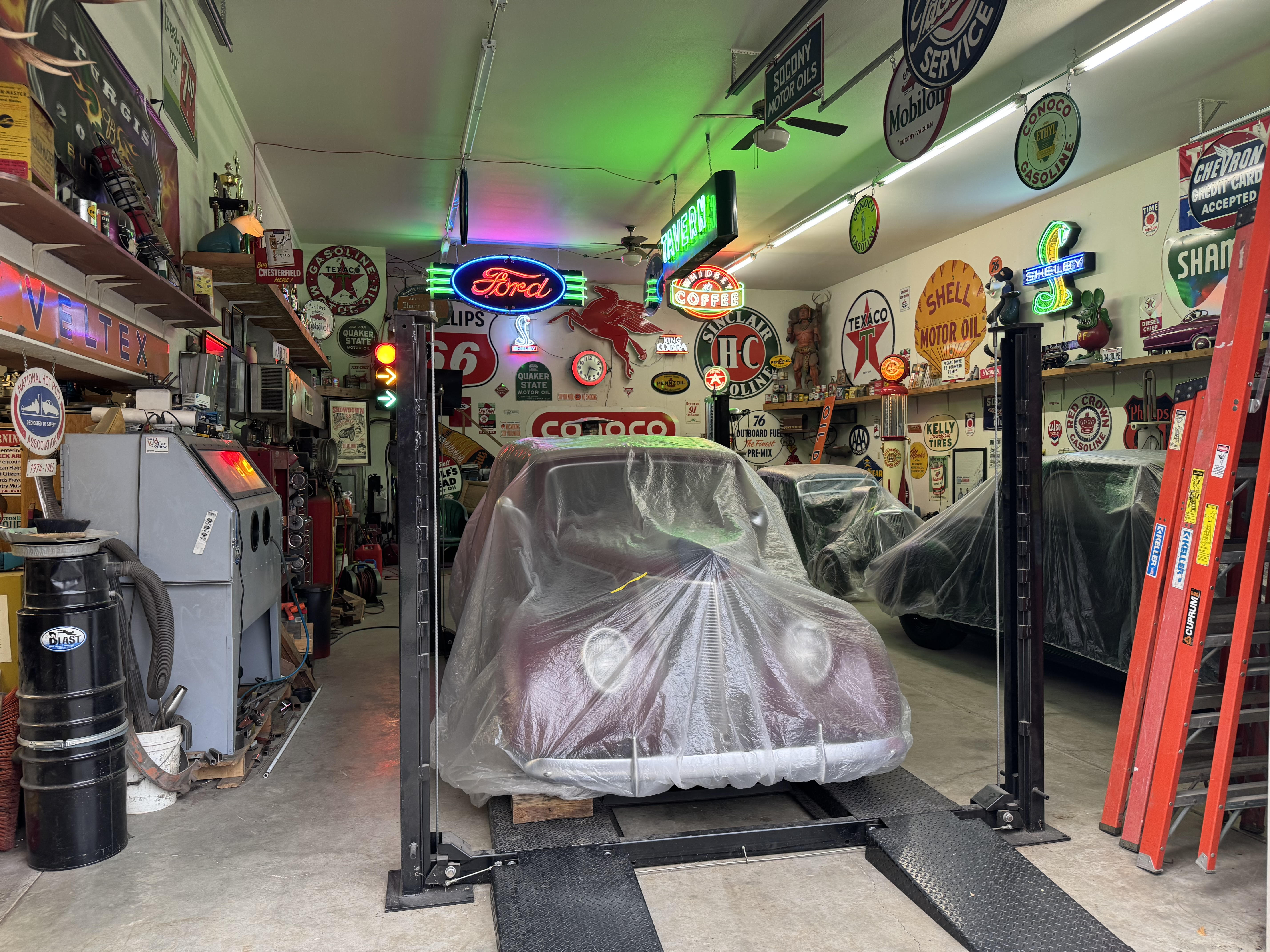 Classic car in a restoration shop